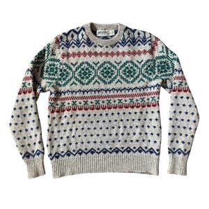 Vintage American Eagle Wool Fair Isle Sweater Nordic Retro Grandpa 90s USA Cabin